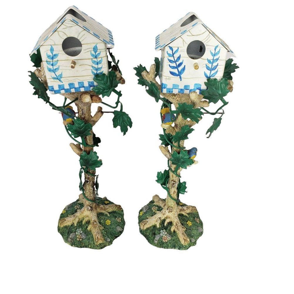 Vintage Russ 15068 BirdHouse Candle Stick Holder Bird Floral‎ Table Scape 9.5"